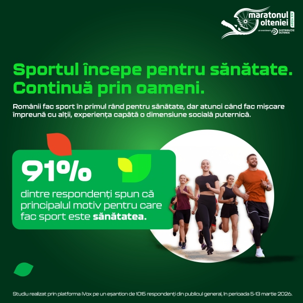 Studiu Maratonul Olteniei: Românii fac sport pentru sănătate, iar comunitățile îi țin motivați