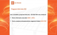 De la 1 octombrie, Info Linia CEZ (0251 929) va fi disponibilă de luni până vineri între 08:00 – 20:00