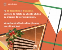 Centrele de Relații cu Utilizatorii Distribuție Oltenia nu vor avea program de lucru cu publicul în zilele de 26 decembrie 2022 și 02 ianuarie 2023, reluându-și activitatea în data de 27 decembrie 2022, respectiv 3 ianuarie 2023